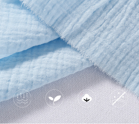 Natural 40S Combed Cotton Crepe Gauze Vải Hai lớp Khăn thấm nước