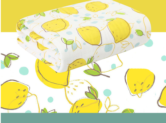 Vải gạc có hoa văn màu xanh lá cây và màu vàng 220GSM Chăn gạc cho bé