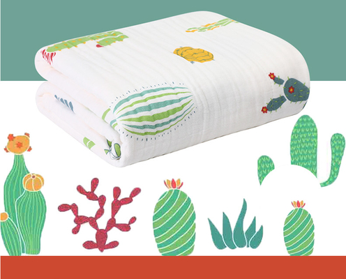 Vải gạc có hoa văn màu xanh lá cây và màu vàng 220GSM Chăn gạc cho bé