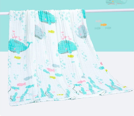 Vải gạc có hoa văn màu xanh lá cây và màu vàng 220GSM Chăn gạc cho bé