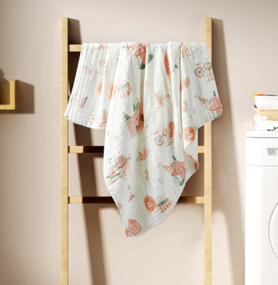100% cotton 40S 4 lớp Gạc vải Chăn quấn trẻ em Phim hoạt hình in