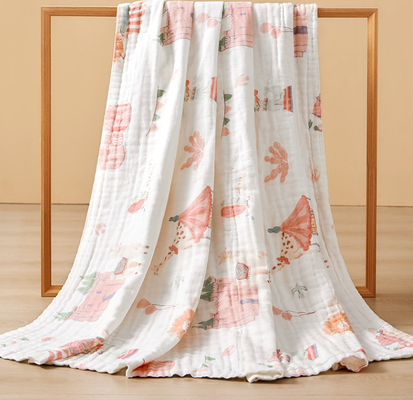 100% cotton 40S 4 lớp Gạc vải Chăn quấn trẻ em Phim hoạt hình in