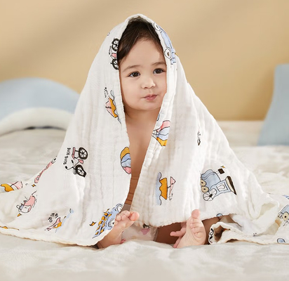 Vải gạc tre 40S 195gsm với hình ảnh hoạt hình xe hơi sống động được in