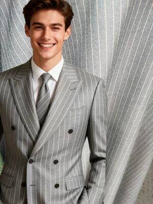 25%Rayon 75%Polyester 230gsm Vertical-Striped RT Suiting Grey Business Fabric