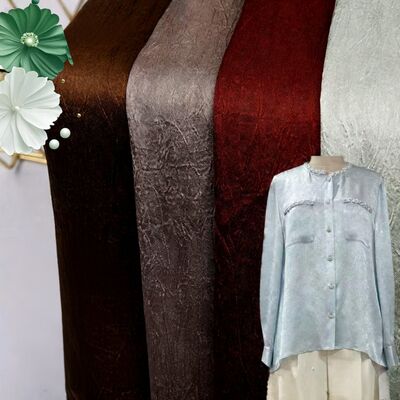 110GSM Satin Crinkle Fabric - Polyester nhẹ như lụa với kết cấu nhăn cho váy thanh lịch