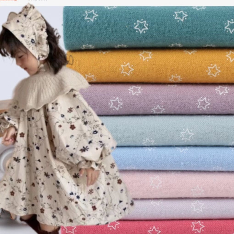 In Hình Dép Nỉ Cotton Vải Spandex Bàn Chải Váy Trẻ Em Áo Thu Vải 55SX50S 120GSM