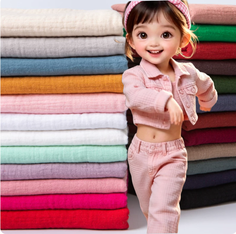 130GSM 100% Cotton Double Gaze Fabric Breathable Organic Cotton Muslin Fabric cho quần áo trẻ em